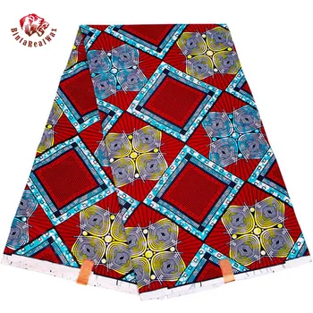 

Red Background African Ffabric100% Polyester Sewing Fabric for Family Flowers Print Wax Real Material for Party Dress FP6365