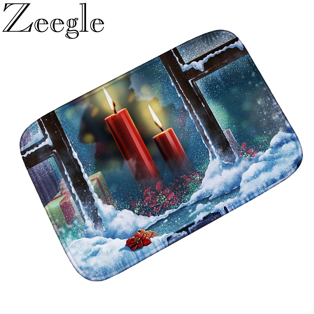 Zeegle Christmas Home Decor Doormat Non-slip Floor Mat Foot Pad Kitchen Carpet Rugs Bedroom Bedside Mats Funny Door Mats