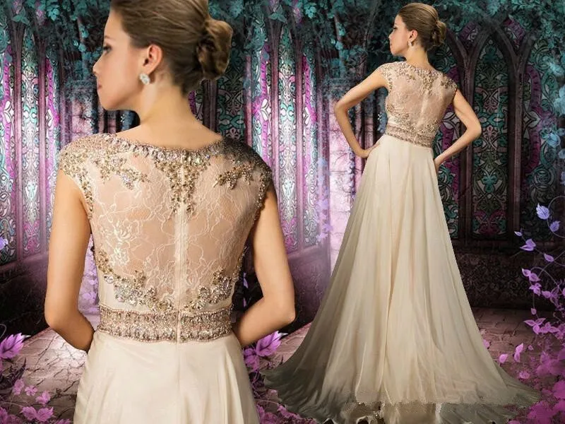 Длинные элегантные платья для выпускного вечера с рукавами vestidos de fiesta Глубокий круглый вырез Светильник цвета шампанского платья для особых случаев