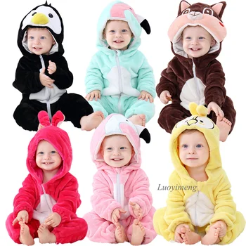 

Cute Cartoon Flannel Baby Rompers Animal Panda Costumes Inflant Jumpsuit Boys Girls Kigurumi Stitch Onesie New born Baby Clothes