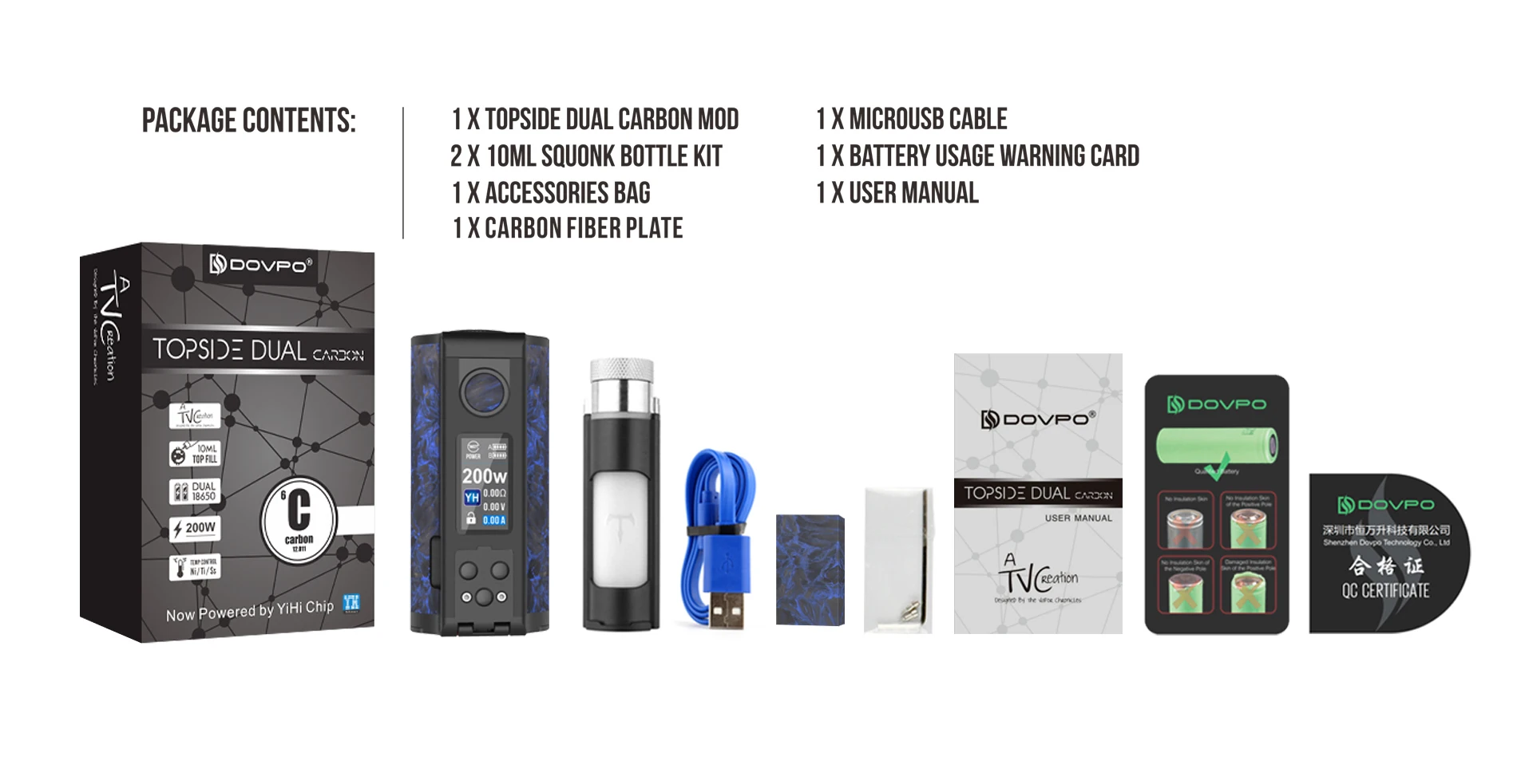 Dovpo Topside Dual Carbon Squonk Mod 200 Вт с чипом YIHI, работающим от двух аккумуляторов 18650, Vape Mod VS Drag 2/Naboo Mod