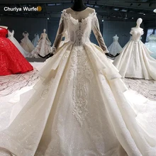 HTL1015 иллюзионное свадебное платье с длинным рукавом и круглым вырезом с кисточками размера плюс свадебное платье с длинным шлейфом и рюшами