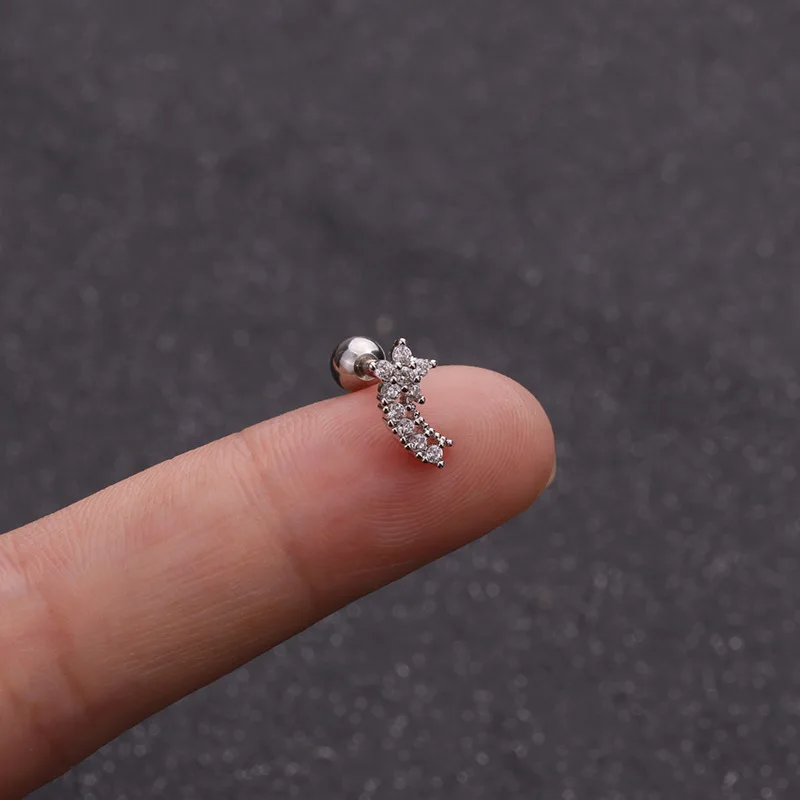 Мода 1 шт Cz луна звезда цветок геометрический хрящ серьги спираль Tragus Rook Lobe серьга-Винт Задняя шпилька уха пирсинг ювелирные изделия