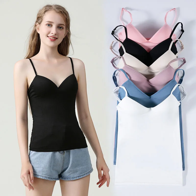 

Sanderala Woman Modal Padded Lingerie Tops Sexy Sleeveless Women Vest V Wirefree Bra Fashion Sleepwear Crop Top Soild Underwear