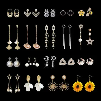 

50 Style Geometric Clover Pearl Tassel Earrings with S needle Flower Earrings Five-Pointed Star Earrings for women