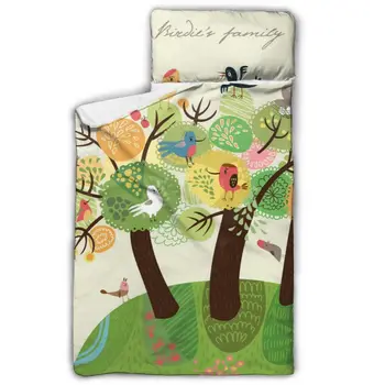 

Toddler Rolled Nap Mat Pad Anti-kick Quilt Artifact with Removable Pillow Cute Bird Family On Tree Baby Sleeping Bag