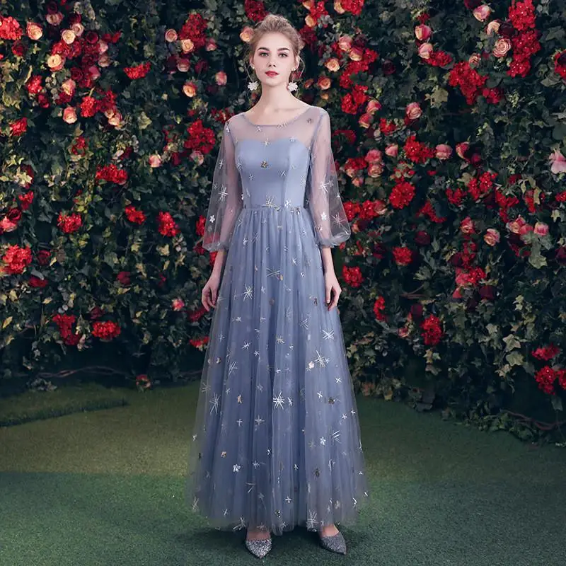Элегантное голубое женское платье Cheongsam novetly с открытыми плечами вечернее платье сексуальное Сетчатое платье изысканное свадебное платье невесты с блестками - Цвет: Blue4