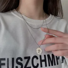 

Cosysail Stainless steel Portrait Pendant Necklace for Women Men Simple Double-layer Long Chain Necklace Party Statement Jewelry