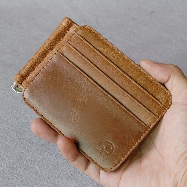 Trend Brand Unisex Genuine Leather Design Fashion Gift Slim Wallet Travel Front Pocket Money Clip Mini Clamp Purse XYX-C044