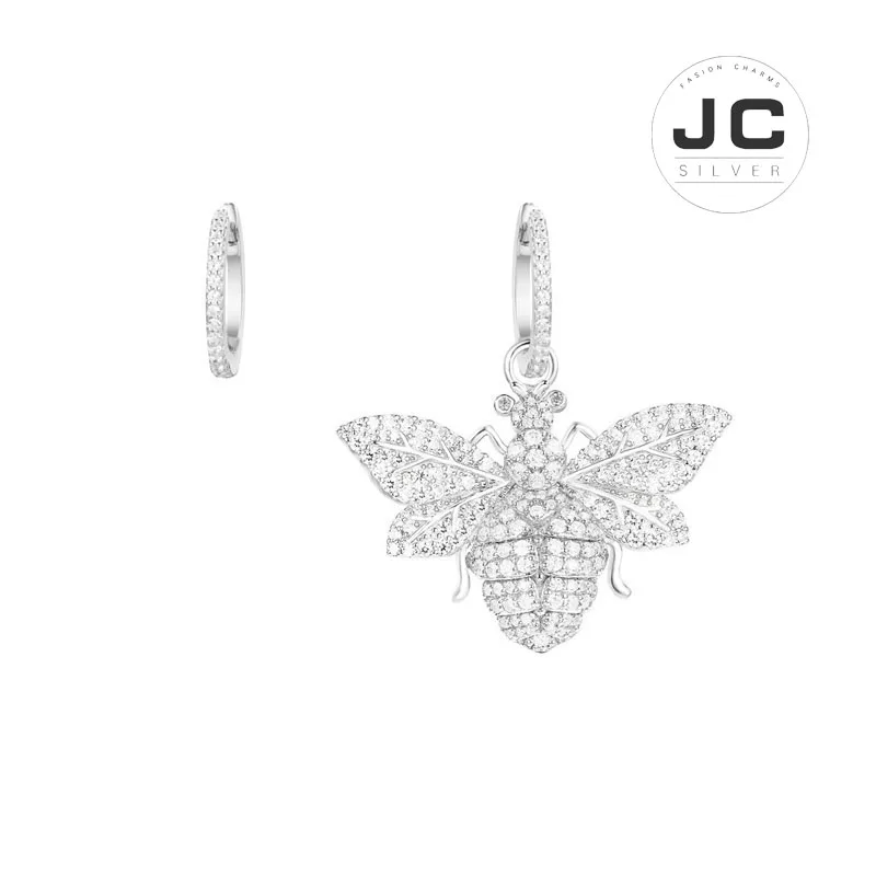 

New Fashion Charms Silver 925 Original Copy Jewelry,Asymmetric Silver Wasp Earrings Set For Women With Mono Logo Zircon Gift Box