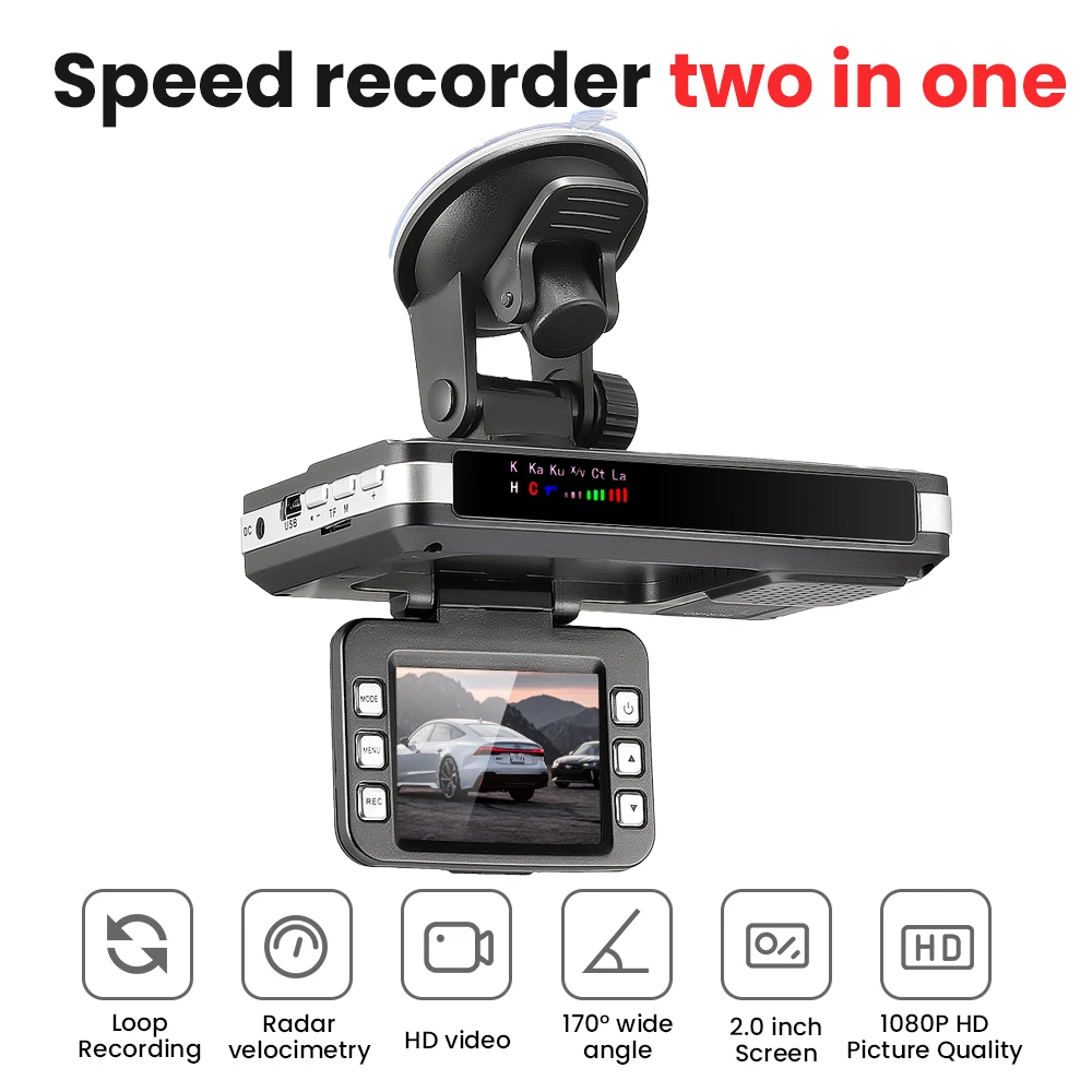 VG1 Car Dash Cam Radar Detector 2.0 Inch 170° Full HD 1080P Car DVR