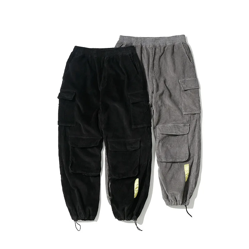

2019 New Style American Bib Overall MEN'S Casual Pants Multi-pockets Loose-Fit Corduroy Pants Men's Beam Leg Harem Pants