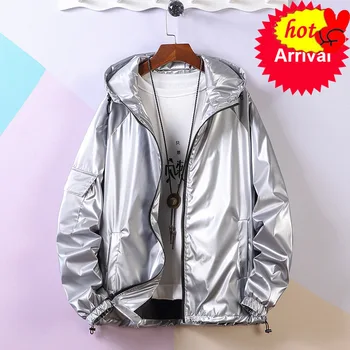 

Reflective Mens Fashion Silver Jacket New Spring and Autumn Outwear Loose Windbreaker Hooded Mens Designer Jackets