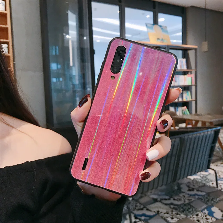 Чехол с лазерным градиентом и блестками для Xiao mi Red mi K20 Pro mi CC9 жесткая защитная задняя крышка из закаленного стекла для Red mi note 7 7A NOTE 8