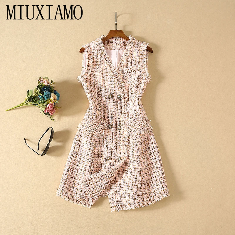 MIUXIMAO, высокое качество,, осеннее платье, новейшее, для офиса, для девушек, модное, с кисточками, без рукавов, твидовое, Повседневное платье для женщин, Vestidos