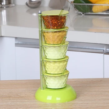 

Rotating 5-Tier Kitchen Sugar Salt Pepper Spices Rack Seasoning Storage Box Pot For Condiment Spice Jar Kitchen Accessories