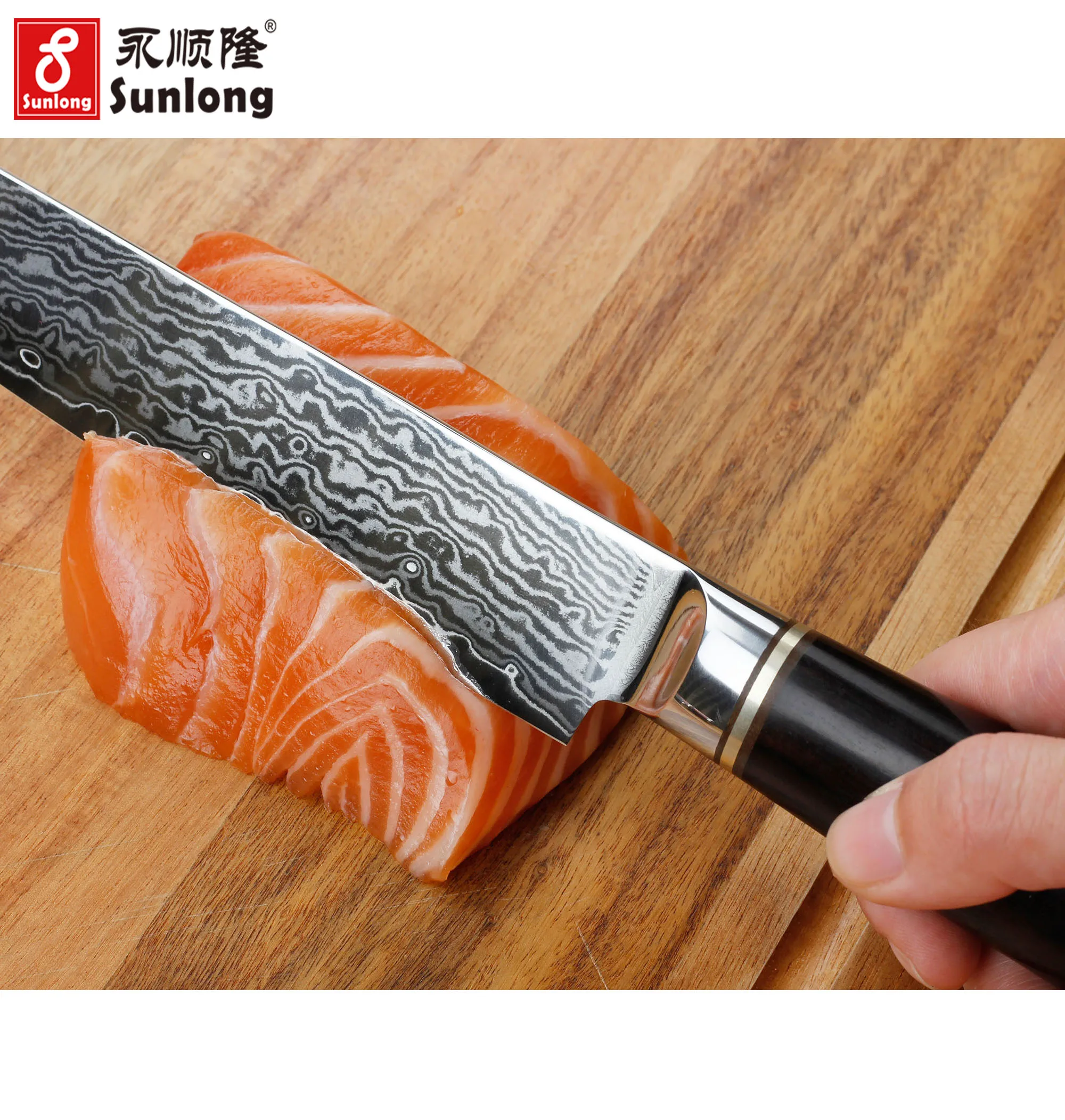 Нож из дамасской стали Sunlong японский нож для суши сашими ручка натурального