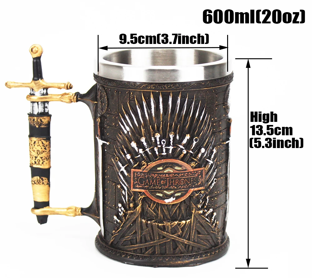 Игра престолов кружка чашка из нержавеющей стали Смолы 3D пиво кофе кружка для воды кружки 500-600 мл лучший подарок веера