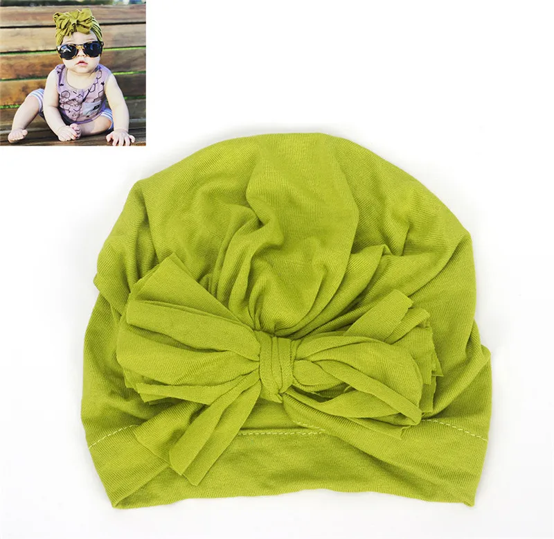 Дети Детская повязка на голову с бантом хлопковые повязки с узлом головная повязка в виде чалмы шапка эластичная шапочка заколки для девочек волосы для куклы аксессуары - Цвет: grass green 2
