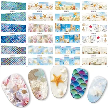 

12PCS Nail Art Sticker Water Transfer Nails Decals Full Cover DIY Beach Shell Starfish Nail Sticker BN157-168