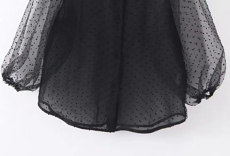 Винтажная стильная блузка из органзы в стиле пэчворк, Женская мода, воротник с лацканами, рукав-фонарик, прозрачные сексуальные рубашки, Blusa, шикарные топы
