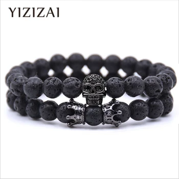 YIZIZAI Skull Crown Couple Bracelet Beads Bracelets For Women Jewelry Men Pulseira Masculina Feminina 2018 Men’s Erkek Bileklik