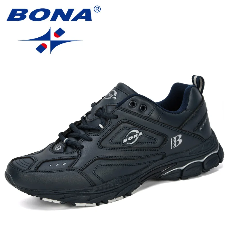Deep blue silvergray BONA/Новинка года; дизайнерская модная повседневная обувь; мужские кроссовки из яловичного спилка; мужская прочная, долговечная подошва; кроссовки; Zapatillas Deportivas Hombre - Цвет: Deep blue silvergray