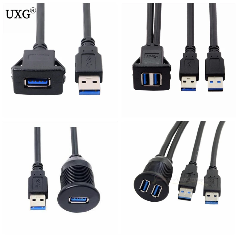 Adaptador Usb de Montagem Embutida Extensor de Painel Usb 3.0 à Prova Dágua Entrada Macho para Fêmea para Carro e Motocicleta