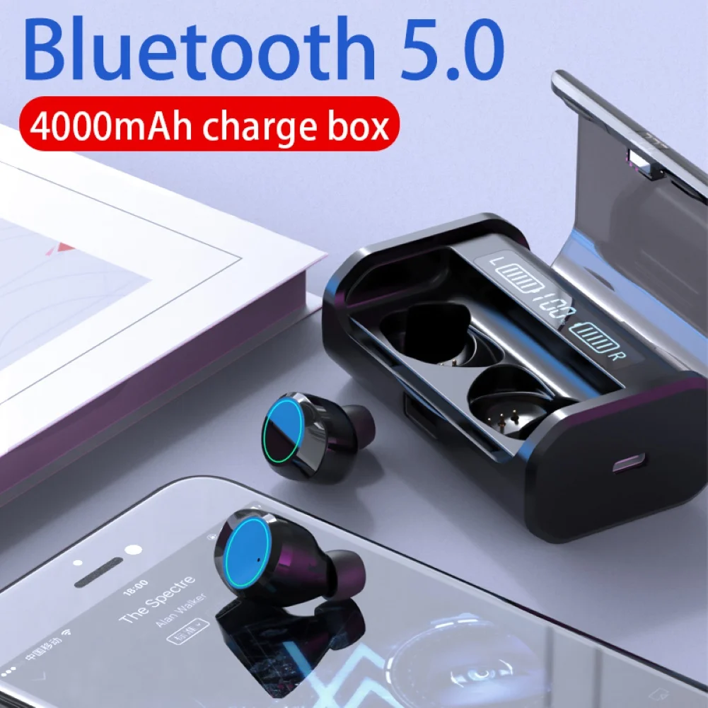 Светодиодный дисплей питания Bluetooth наушники TWS стерео бизнес Bluetooth гарнитура Беспроводные наушники с 4000 мАч зарядным устройством