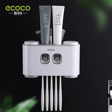 ECOCO automatyczna pasta do zębów wytłaczanie akcesoria łazienkowe pojemnik z 4 kubkami pyłoszczelny uchwyt na szczoteczki do zębów naścienny