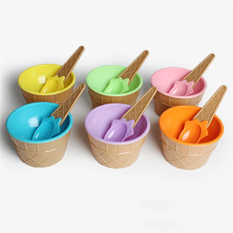 

Ice Cream Shape Bowl Practical Design Bowl for Children Kid Baby with Safe Spoon Lovely Colorful