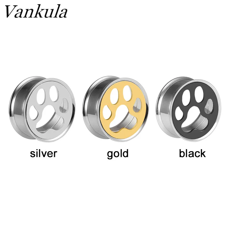 Vankula 316L Stainless steel Ear Plug Tunnels Body Jewelry Piercing The Bear's Paw Ear Tunnel Earrings 2pcs Lot Pair Selling