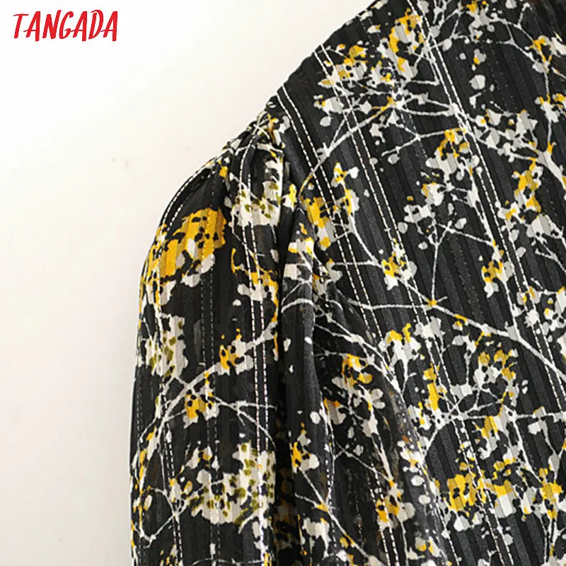 Tangada женское элегантное платье из золотой пряжи с цветочным принтом и длинным рукавом, корейские модные женские свободные длинные платья vestido 3H265