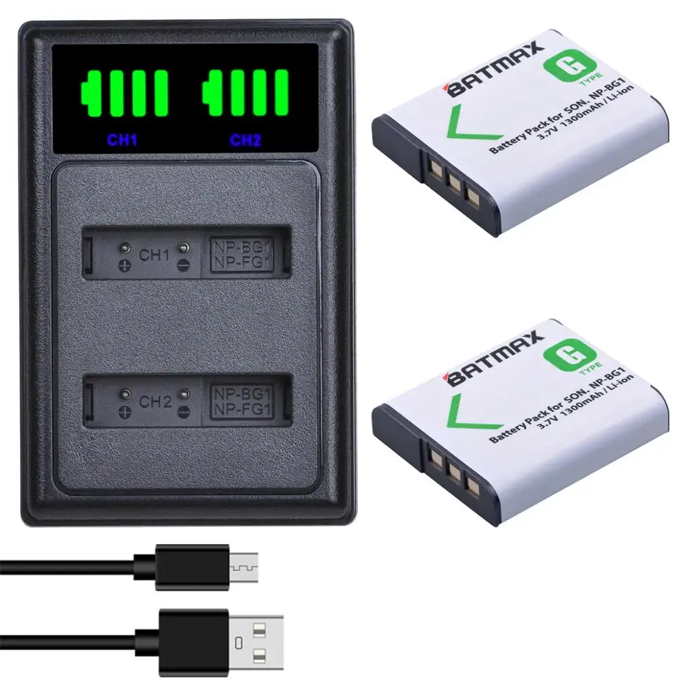 Batmax Np-Bg1 Np Bg1 Npbg1 Batteria + Led Usb Doppio Caricatore Per Sony Dsc-N1 Dsc-T2 Dsc-H9 Dsc-H10 Dsc-H20 Dsc-H50 Dsc-H55 Dsc-H7
