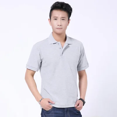 Мужская рубашка поло с коротким рукавом из хлопка, повседневная мужская рубашка поло большого размера плюс - Цвет: grey