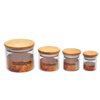 

Tobacco Sealed Cans Glass Food Storage Jar with Airtight Seal Bamboo Lid Canister for Serving Tea, Coffee, Spice Kitchen Bottle