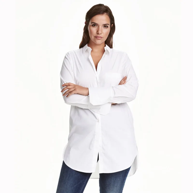 

Autumn New European Large Size Women's Solid Color Commuter OL Wind Long Shirt 2019 Turn-down Collar Clothes Women Blouses shirt