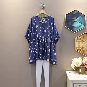 

[EWQ] 2020 Spring Summer New Pattern Round Collar Half Sleeve Print Patchwork Pullovers Casaul Shirt Women Blouse 3AJ86705