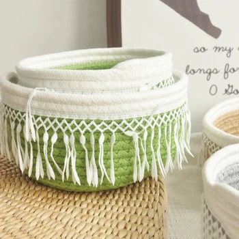 

Unique Woven Home Decoration Cotton Thread Wool Ball Storage Basket Storage Basket White Laundry Basket