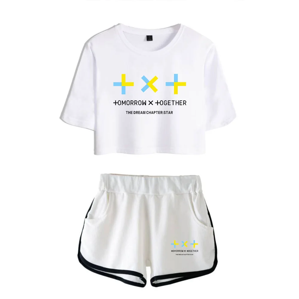 white3 Новые KPOP TXT Together укороченные футболки костюм женский дропшиппинг - Цвет: white3