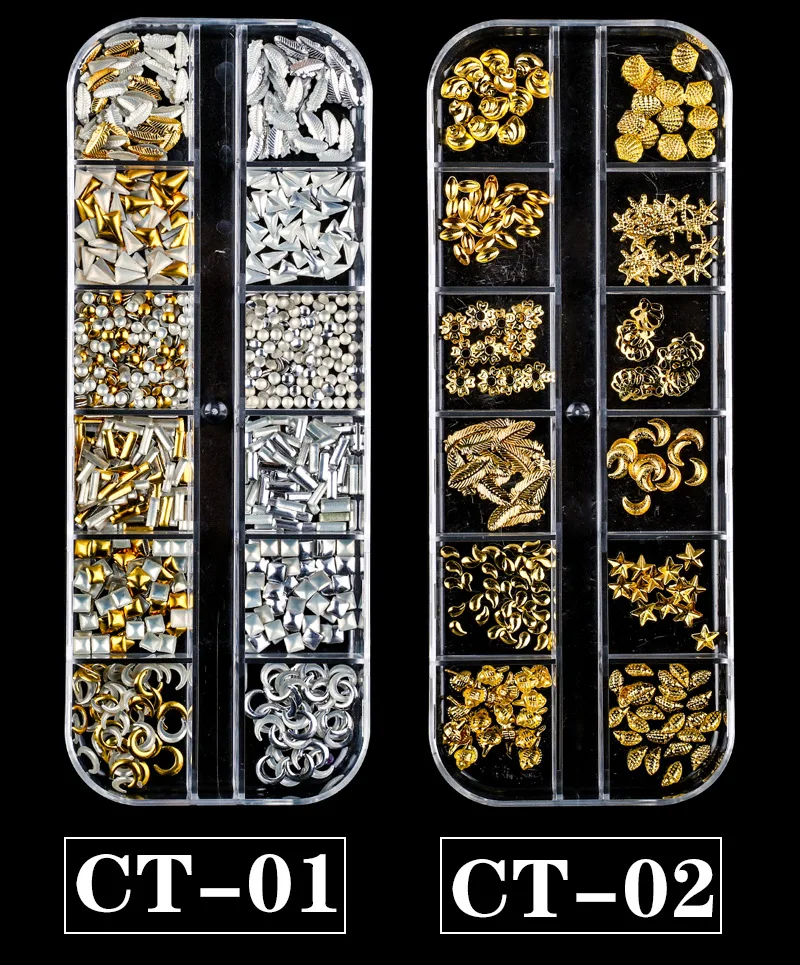 

Gold Silver Hollow 3D Nail Art Decorations Mix Metal Frame Nail Rivets Shiny Charm Strass Manicure Accessor Nail Jewelry