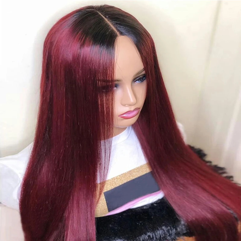 1B 99J Lace Frontal Wig 150% Straight Full Lace Front Human Hair Wigs Ombre Purple Wine Red Aquaman Colorful Wig