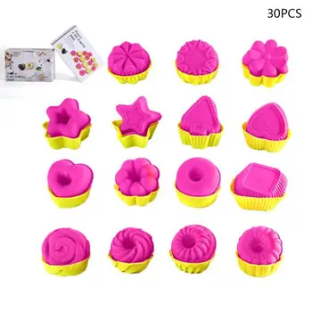 

OOTDTY 30 Pcs Reusable Silicone Cake Molds Baking Muffin Cookie Cup Mould Non-stick Cupcake Liners Kitchen DIY Bakware Tools