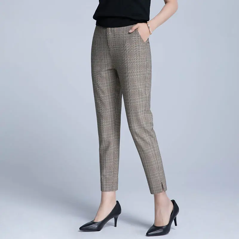 Women's Cropped Pants Office Lady Harem Pants Spring/Summer Baggies Trousers 3XL 4XL Casual Suit Pants Loose Plaid Bottoms Pants