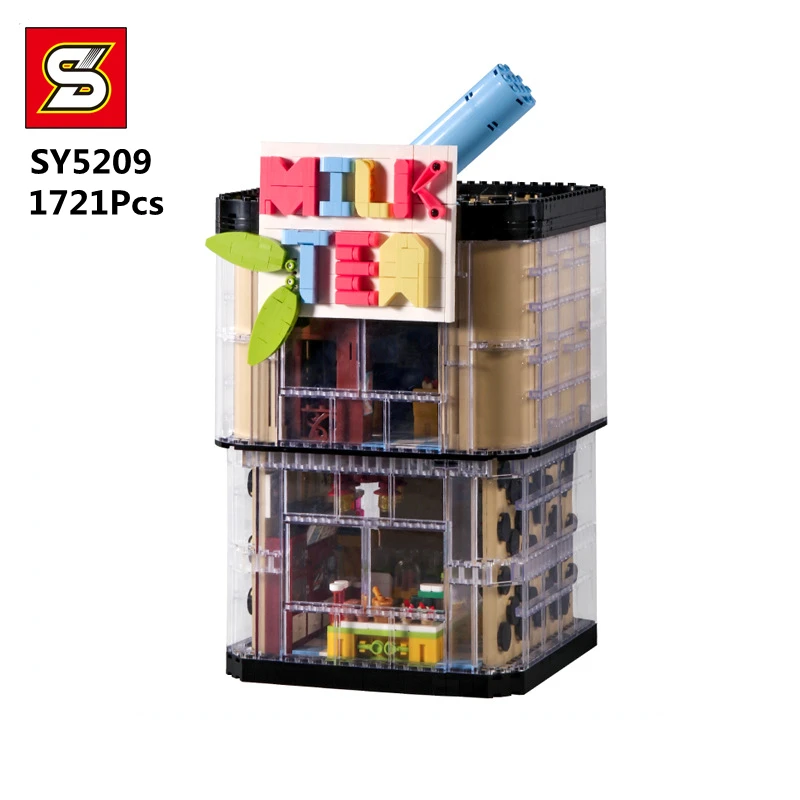 

SY5209 1721 шт. MOC молочный чай магазин напитков для отдыха светильник строительные блоки кирпичи креативные городские уличные игрушки детские рождественские подарки