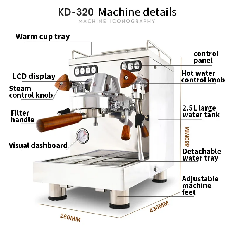 KD-320 кофемашина домашняя Кофеварка Коммерческая итальянская концентрированная помпа Эспрессо кофемашина 2600 Вт