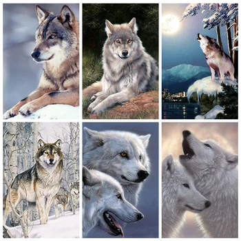 

HUACAN DIY Diamond Embroidery 5D Wolf Full Drill Diamond Painting Cross Stitch Animal Mosaic Home Decor