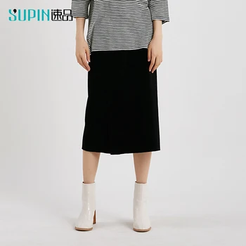 

SUPIN Spring Women High Waist Skirt Fashion Solid Loose Elastic Waist Female Mid Long Skirt 519187010