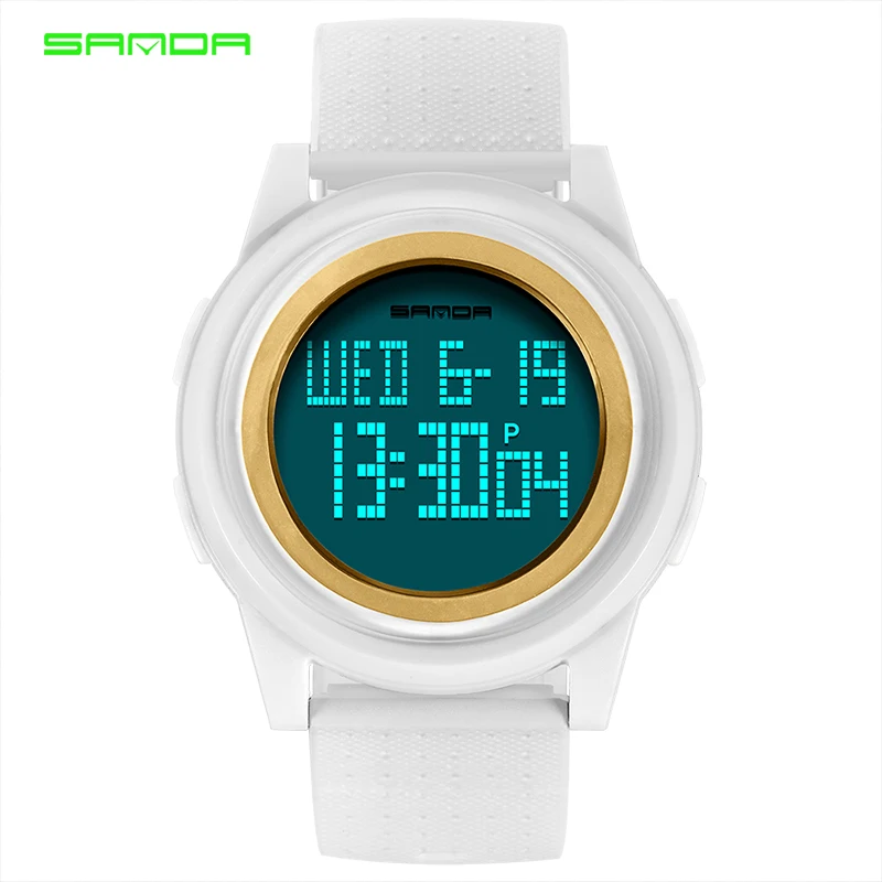SANDA Mode Vrouwen Sport Horloges Waterdicht 3ATM Dames Ultra Dunne светодиодный Digitale Horloge Zwemmen Duiken Hand Klok Montre Femme