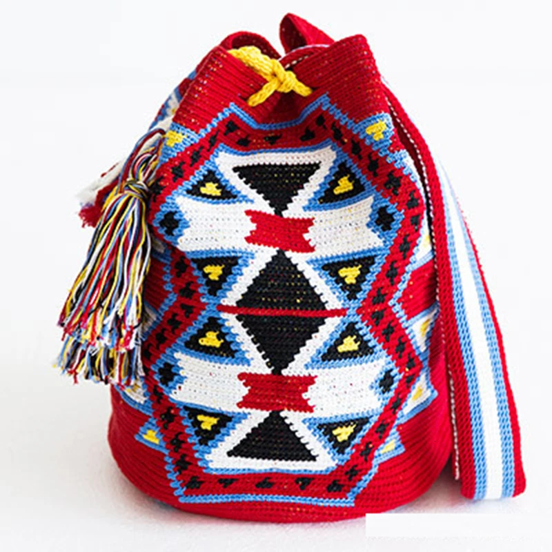 Wayuu вязание крючком ручной DIY Вибрационный классический мешок загадочный Тотем из колумбийских меньшинств ручной работы волнистые кружева нить группа линия - Цвет: Флуоресцентный зеленый